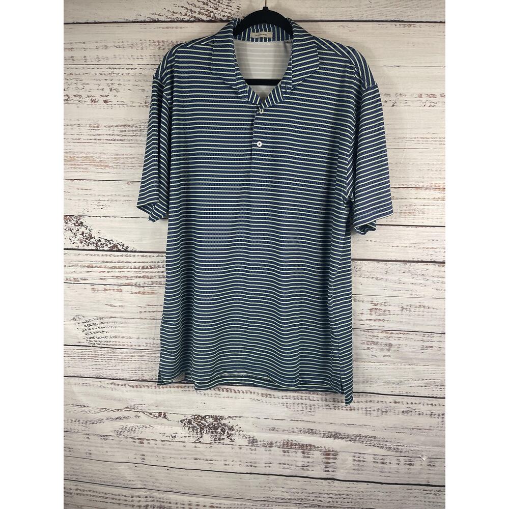 Oliver Ridley Polo Shirt Men's Large Blue White Striped Performance Golf Stretch